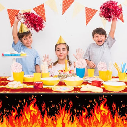 1Pc Fire Party Plastic Tablecloth 54 x 87 Inch Long Table Cover, Flame Party Tablecover for Fire Fighting Theme Kids Baby Shower Birthday Dinner Picnic Kitchen Event - color: Fire