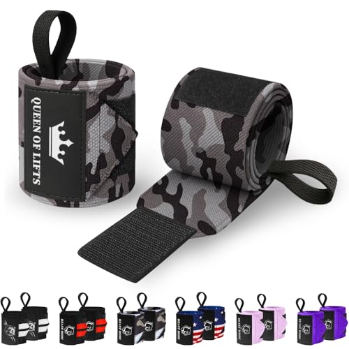TECEUM Elastic Cotton Weightlifting Wrist Wraps with Thumb Loops, 1 Pair - color: Black Camo, style: 12" – Queen of Lifts