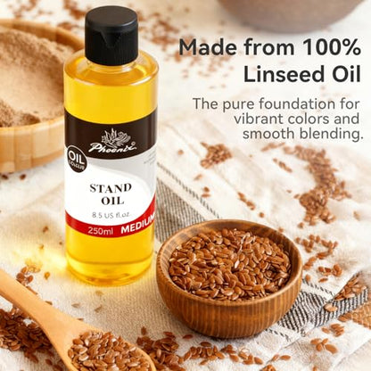 PHOENIX Stand Oil - 8.5 Fl oz. / 250ml Bottle | Painting Medium Slow Drying, High Gloss Linseed Oil for Glazing - style: Stand Linseed Oil 8.5 Fl Oz.