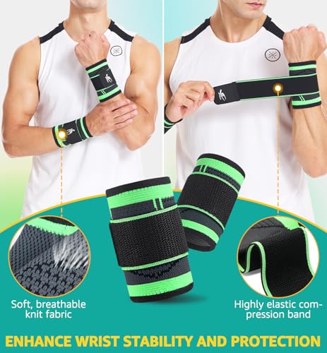 HiRui Wrist Brace Wrist Wraps Compression Wrist Strap, Wrist Support for Work Fitness Weightlifting Sprains Tendonitis, Carpal Tunnel Arthritis, Pain Relief, Adjustable Wristbands 2 PACK (Green, L) - color: Green, size: Large (Pack of 2)