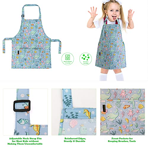 BeeGreen Kids Cooking Aprons w Adjustable Strap Kitchen Aprons w Front Pocket for Kids Toddler Painting Baking Artist