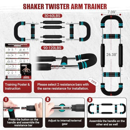 Twister Arm Trainer, 30-120 lbs Adjustable Chest Workout Equipment | 4 Spring & Poster for Men & Women, Detachable Power Twister Home Fitness Equipment for Enhancing Upper Body Muscle - color: Blue