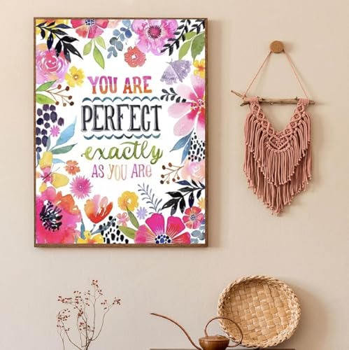 COHAYISY Flowers Diamond Painting Kits for Adults, “You are Perfect”Diamond Art for Beginners, Diamond Round 5D Full Drill Paint with Diamonds Pictures Gem Art Painting Kits DIY Crafts Kits 12x16inch - color: 25-19 Pink flower