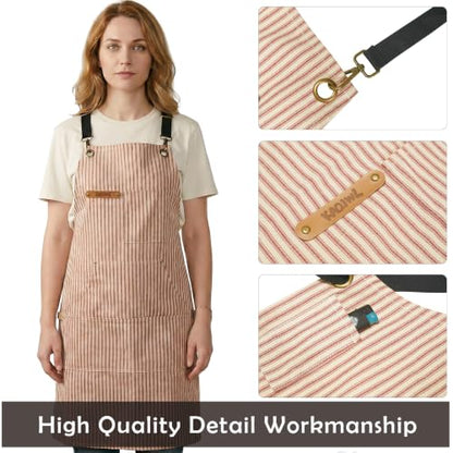 Professional Unisex Chef Apron – Cross-Back, Large Pockets, Water-Resistant Cotton Canvas - color: Red Strap