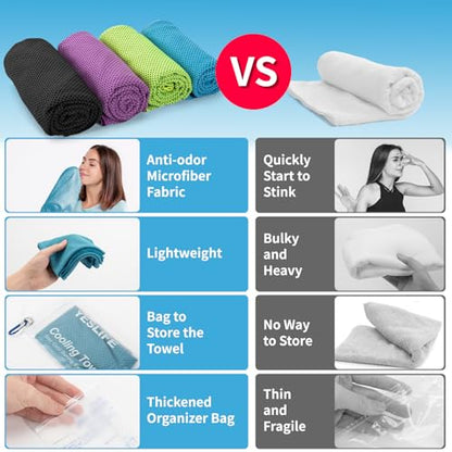 YESLIFE 4-Pack Cooling Towels (40"x 12"), Cooling Neck Wraps, Ice Towel - color: Light Blue, Green, Purple, Black