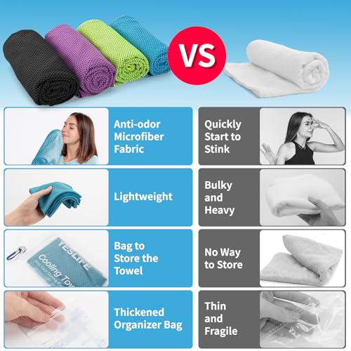YESLIFE 4-Pack Cooling Towels (40"x 12"), Cooling Neck Wraps, Ice Towel - color: Light Blue, Green, Purple, Black