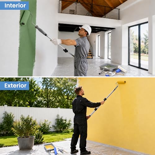 VOOMEY Paint Roller Kit with Adjustable 17-35 Inch Aluminum Pole, 9 & 4 Inch Rollers | 9" & 4" paint rollers with a 17-35" adjustable aluminum extension pole for walls, ceilings, trim and corners - size: 9 Inch kit with Buckle Extension Rod