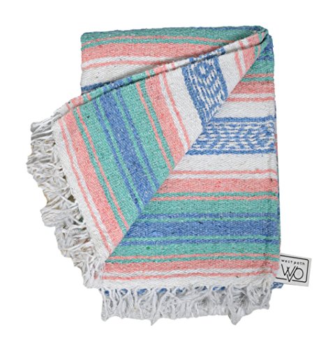 Open Road Goods Multi Color Mexican Falsa Blanket - Handwoven in Mexico - Great for The Beach, Picnics, Yoga, or a Throw! (Beach CT) - color: Beach Ct