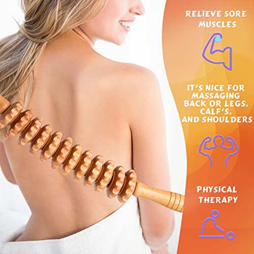 Curved Wood Therapy Massage Roller Tools,Lymphatic Drainage, Cellulite Massage & Wooden Muscle Roller Stick for Waist and Thigh, Stomach Rolling Massager Tool （with White Box）