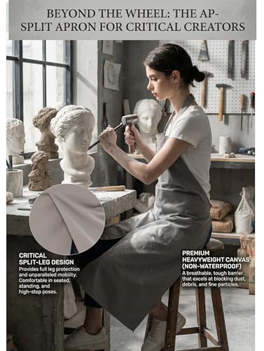 Pottery Apron Split Leg,100% Cotton Artist Apron 3 Pockets for Women Men,Ceramics Clay - color: Light Grey, size: 39" long