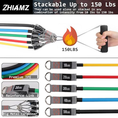 Resistance Bands with Handles, Exercise Bands with Handles, Door Anchor - color: 5 in 1 band -150lbs