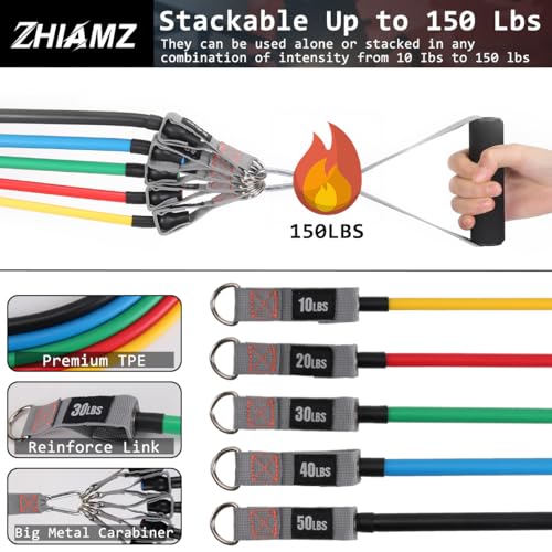 Resistance Bands with Handles, Exercise Bands with Handles, Door Anchor - color: 5 in 1 band -150lbs