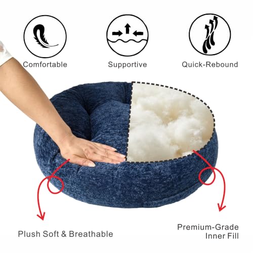 Floor Cushion Pillow, Portable Large - color: Round, Dark Blue