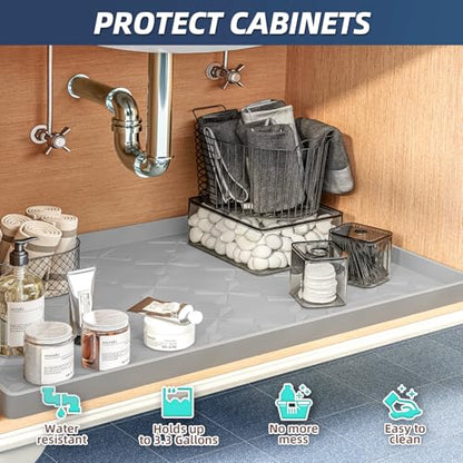 SIKADEER Waterproof Under Sink Mat Silicone 37"x19", Kitchen Cabinet Liner - color: Gray, size: 37"W x 19"L