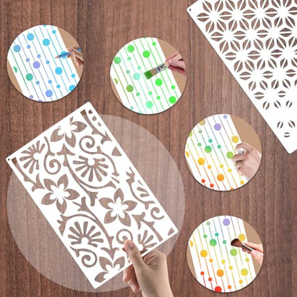 8PCS Geometric Stencils for Painting, Reusable Large Size Geometric Painting Stencils Abstract Layering Stencil for Painting on Wood Canvas Furniture Wall Floor Decor Drawing DIY Art Supplies - style: Geometric-2
