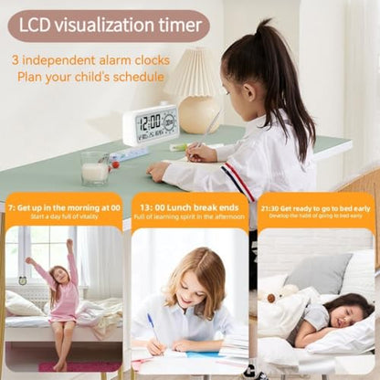 Visual Digital Timer for Kids with LCD Display,3-Level Adjustable Backlight,Temperature Date,Silent Operation,3 Alarms, Snooze,Type-C Charging for Kids Studying/Office/Sleeping/Kitchen(White)