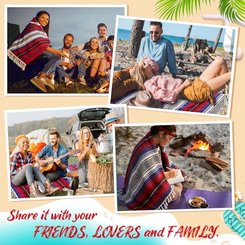 Oudain Mexican Blanket Woven Authentic Falsa Throw 45 x 70 Inch – Authentic Baja Serape Saddle Blanket Outdoor for Restorative Yoga, Beach, Picnic, Couch, Car Travel(Sunset Fiesta) - color: Sunset Fiesta