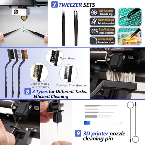 262 Pcs 3D Printer Tool Set w/Bag, Nozzle Kit & Mini Electric Grinder | Basic Model Tools. Removal, Trimming, Finishing. Full-Process Needs. Multi-Spec Cleaning Kit