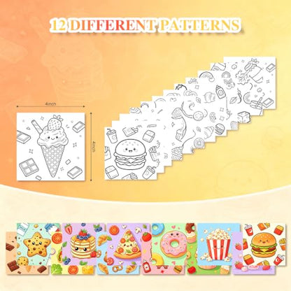 12 Packs Food-Themed Pre Drawn Canvas to Paint, Pre Printed Canvas for Painting, Pre Stretched Canvas Outline Painting Boards for Beginners, Students, Party Favors（4 * 4inch） - color: food