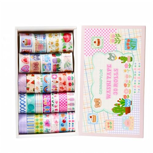 Kwaii Washi Tape 30 Rolls, Decorative Masking Tape for Junk Journal, Scrapbooking Supplies, DIY Crafting Supplies - style: Kwaii