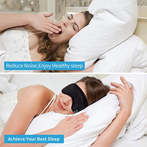 Voerou Sleep Headphones 5.2 Bluetooth Sleep Mask with Music and Ultra Thin Speakers Perfect for Sleeping, Air Travel,Meditation and Relaxation，Unique Gifts for Men Women - Black - color: Black Sleep Mask
