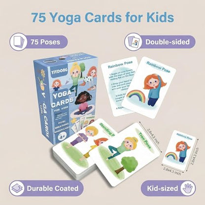 Yoga Cards for Kids - 75 Yoga Meditation Mindfulness Cards for Beginners, Mindful Sensory Play Activities, Exercise Flashcards, Self Regulation Classroom Therapy Suppliesv Autism Special Needs