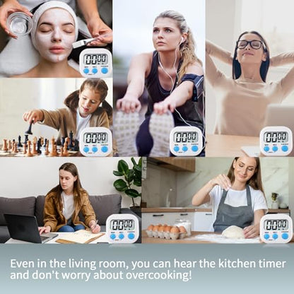 4 Pack Digital Kitchen Timer Magnetic Digital Timer with Big Display Loud Ring Cooking Timers for Cooking, Game, Gym, Break Time, Classroom(4,Pink, Blue, Green, White) - color: Pink,blue,green,white