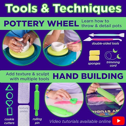 Faber-Castell Neon Glow Pottery Studio: Create Your Own Pottery Designs with USB-Powered Pottery Wheel, Air Dry Clay, Neon & Glow in The Dark Paints, Tools & 50+ Craft Supplies for Kids (Ages 8+) - size: Deluxe Starter Bundle
