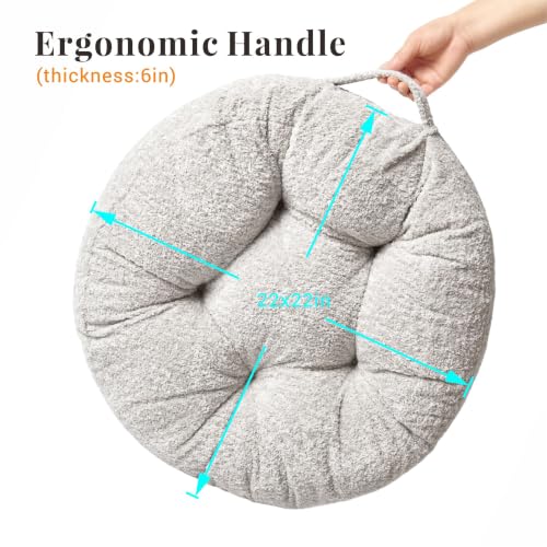 Floor Pillow, Large Meditation Sitting Cushion with Handle | for Tatami, Living Room, Yoga Use for Adults and Kids (1, Round, Light Gray, 22" x 22" x 6") - color: Round, Light Gray