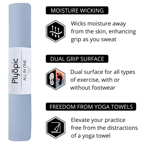 Plyopic All In One Yoga Mat | Luxury Sweat-Grip Mat/Towel Combo | Ideal for Yoga, Hot Yoga, Bikram, Pilates, Workout & Exercise | Eco-Friendly Natural Rubber - color: Prana