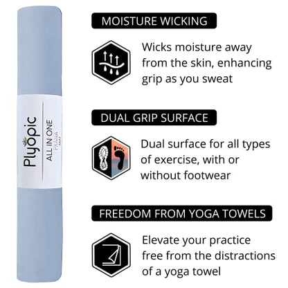 Plyopic All In One Yoga Mat | Luxury Sweat-Grip Mat/Towel Combo | Ideal for Yoga, Hot Yoga, Bikram, Pilates, Workout & Exercise | Eco-Friendly Natural Rubber - color: Prana