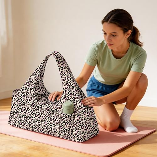 Yoga Mat Bag for Women Men Large Yoga Bag Travel - color: Leopard Print