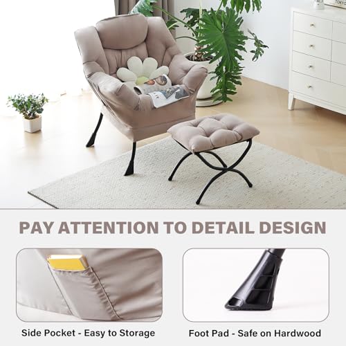 Tiita Lazy Chair with Ottoman, Comfy Reading Accent Chair, Khaki - color: Peach Skin Khaki