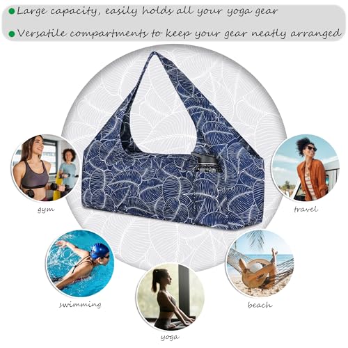 Large Yoga Mat Bag Yoga Bags and Carriers Fits All You Stuff Yoga Tote Bag with Yoga Mat Strap, Elastic Pockets and Zipper Pockets - color: dark blue