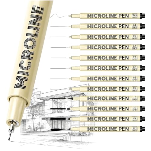 SAKEYR Fineliner Pens, 12 Size Micro Pen Set Black (0.2–3.0mm + Brush), Ultra Fine Point Art Drawing Pens, Waterproof & No Bleed Quick Dry Ink for Artists, Sketching, Manga, Illustration, Journaling