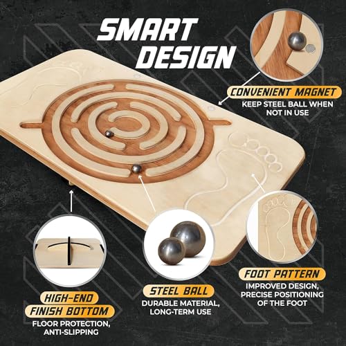 Yes4All 350LBS Professional Wooden Balance Board for Leg Workout, Anti-Slip Rocker Board, Wobble Board for Standing Desk - color: D. Maze Game