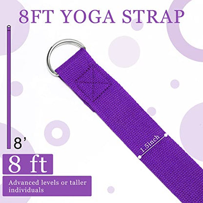 6 Pcs Yoga Straps for Stretching 8 Ft, Safe D Ring Buckle - color: Purple
