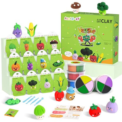 Aestd-ST Air Dry Clay Kit - Vegetable Theme, Modeling Clay for Kids | DIY Magic Clay with Tools and Tutorials, 12 Boxes Molding Clay, Ultra Light, Soft & Non-Sticky, Arts and Crafts Gift for Kids - color: Vegetable Theme