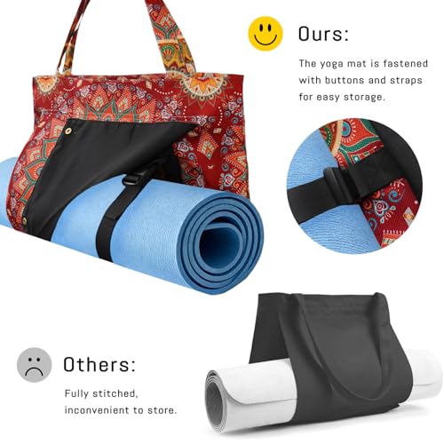 Mandala Yoga Mat Bag Large Yoga Bags and Carrier Fits All Your Stuff Yoga Tote Bags with Zipper Pocket Pilates Bag - color: Red