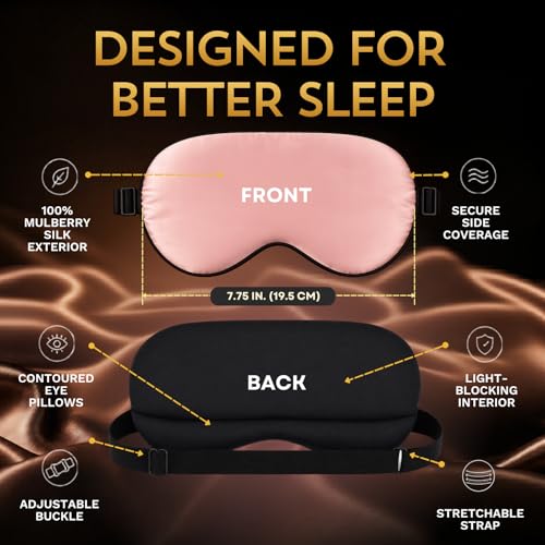 Anti Aging Silk Sleep Mask for Women, Mulberry Silk Eye Mask for Sleeping and Skin Care, Blackout Sleep Mask with Copper Ion Technology Reduces Eye Puffiness, Fine Lines and Wrinkles