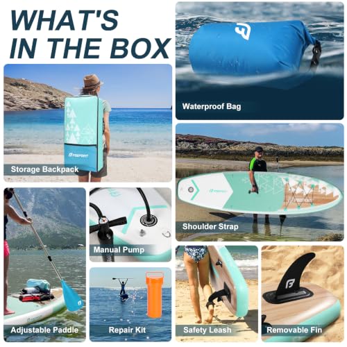FBSPORT 11' Premium Stand Up Paddle Board, Yoga Board with SUP Accessories & Carry Bag | Wide Stance, Surf Control, Non-Slip Deck, Leash, Paddle and Pump for Youth & Adult - color: Light Brown
