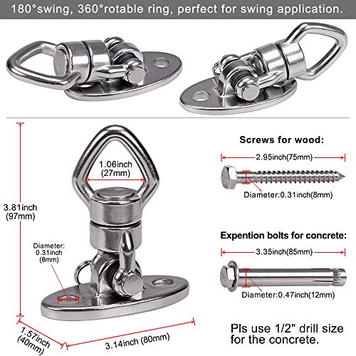 BeneLabel Swing Hanger with Bearing Swivel 800LB Capacity Stainless Steel Ceiling Mount Bracket Hanging Kit for Aerial Silks, Swings, Hammocks, Hanging Chair, Aerial Hoop, Heavy Bag, Yoga Swing - color: Oval Base Hanger(1 Pack)