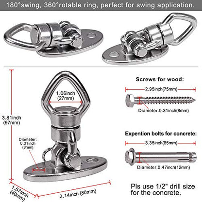 BeneLabel Swing Hanger with Bearing Swivel 800LB Capacity Stainless Steel Ceiling Mount Bracket Hanging Kit for Aerial Silks, Swings, Hammocks, Hanging Chair, Aerial Hoop, Heavy Bag, Yoga Swing - color: Oval Base Hanger(1 Pack)