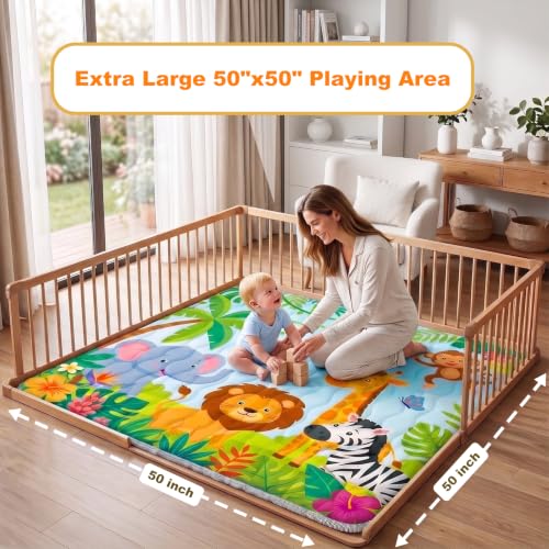 Baby Play Mat, 71x59 Thickened Playpen Mat, Waterproof & Non-Slip, Foldable Play Mat for Floor, Machine Washable Crawling Mats for Infants & Toddlers, Floor Activity and Playing & Learning, Savanna - color: Savanna, size: 71" X 59"