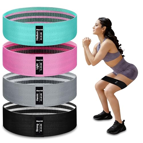 Resistance Bands for Working Out, 4 Levels Exercise Bands for Women & Men, Elastic Workout Band for Physical Therapy, Fabric Booty Band for Gym, Yoga, Pilates, Leg Training - color: Green & Pink & Grey & Black