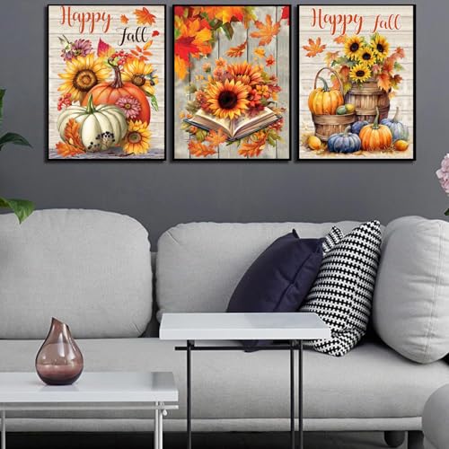 MjhRcll 6 Pack Diamond Painting Kits for Adults,5D DIY Fall Diamond Art Kits for Adults Beginner Round Full Drills,Pumpkins Diamond Dots Gem Art Crafts for Holiday Farm and Home Wall Decor 12X16 Inch