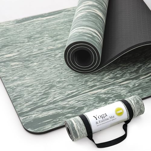 UMINEUX Extra Thick Yoga Mat, 2/5 Inch (10MM), Natural Rubber and TPE Non Slip Yoga Mats with Strap for Women Men, Eco Friendly Exercise Mat for Yoga, Pilates and Home Workout - color: Light Grey, size: 72" x 24" x 2/5"
