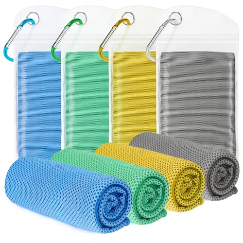 4 Pack Cooling Towels for Neck and Face(40"x12"), Cooling Neck Wraps, Ice Towel for Hot Weather, Soft Breathable Gym Towel, Cool Towel for Workout, Camping, Yoga, Sport, Running - color: Light Blue/Emerald Green/Golden Yellow/Dark Gray