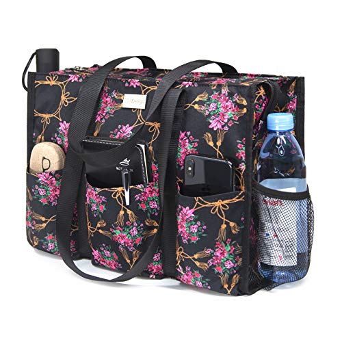 TOPDesign Utility Water Resistant Tote Bag with 13 Pockets, Zipper Closure - color: Baroque Cloves, size: Large