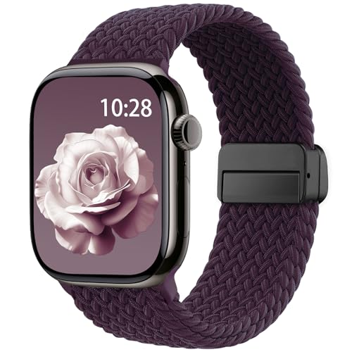 Braided Stretchy Magnetic Band Compatible with Apple Watch Bands Women Men - color: Cherry Red, size: 44mm/45mm/46mm/49mm/(42mm-series 3 2 1)